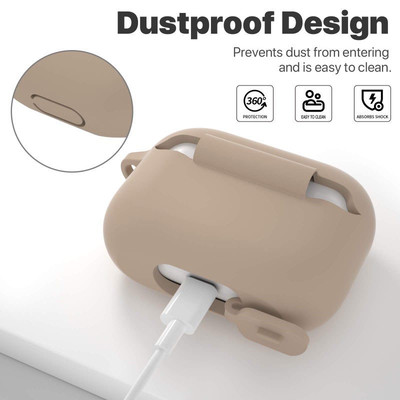 ATUAT for AirPods Pro 1st/2nd Generation Case Cover, Protective Silicone Skin Accessories with Keychain for Women Men for Apple AirPods Pro 2019/2022 Charging Case,Front LED Visible-Tan Brown - Image 4